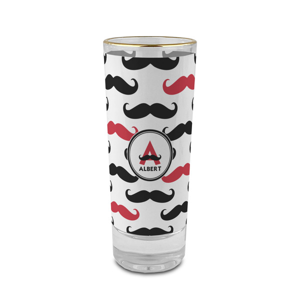 Custom Mustache Print 2 oz Shot Glass -  Glass with Gold Rim - Single (Personalized)