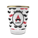 Mustache Print Glass Shot Glass - 1.5 oz - with Gold Rim - Set of 4 (Personalized)