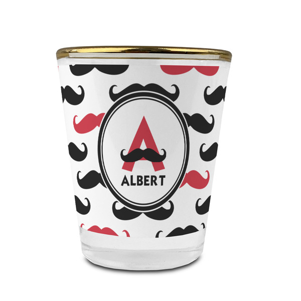 Mustache Print Glass Shot Glass - With gold rim - FRONT