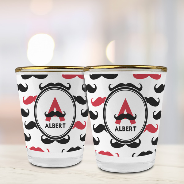 Mustache Print Glass Shot Glass - with gold rim - LIFESTYLE