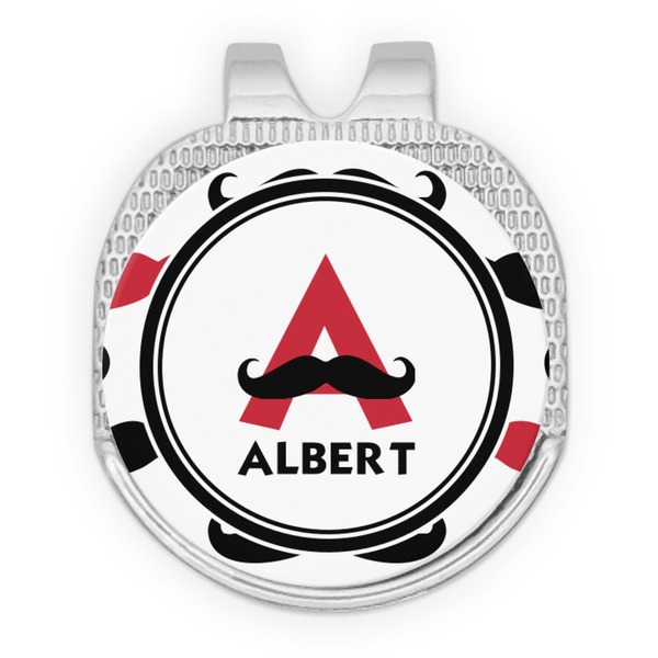 Custom Mustache Print Golf Ball Marker - Hat Clip - Silver