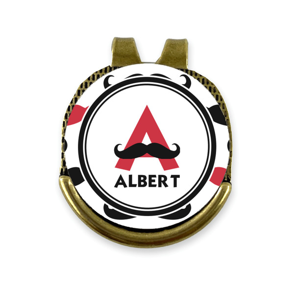 Custom Mustache Print Golf Ball Marker - Hat Clip - Gold
