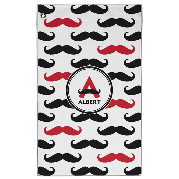 Custom Mustache Print Golf Towel - Poly-Cotton Blend - Large w/ Name and Initial