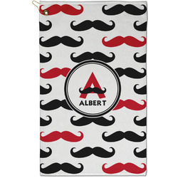 Mustache Print Golf Towel - Poly-Cotton Blend - Small w/ Name and Initial