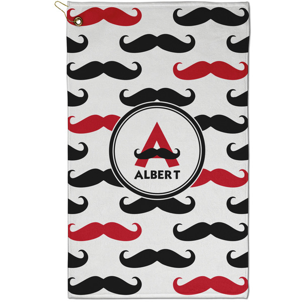 Custom Mustache Print Golf Towel - Poly-Cotton Blend - Small w/ Name and Initial