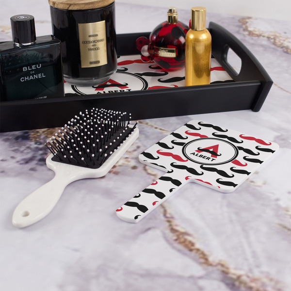 Mustache Print Hand Mirror - With Hair Brush