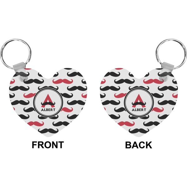 Mustache Print Heart Keychain (Front + Back)