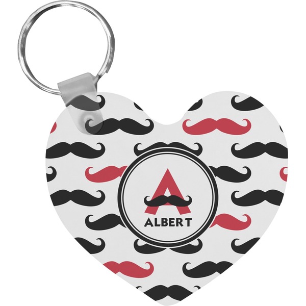 Custom Mustache Print Heart Plastic Keychain w/ Name and Initial
