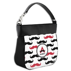 Mustache Print Hobo Purse w/ Genuine Leather Trim w/ Name and Initial