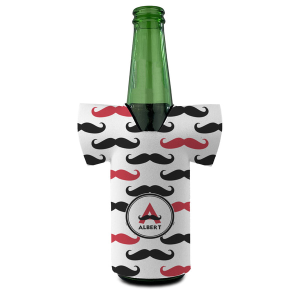 Mustache Print Jersey Bottle Cooler - Set of 4 - FRONT (on bottle)