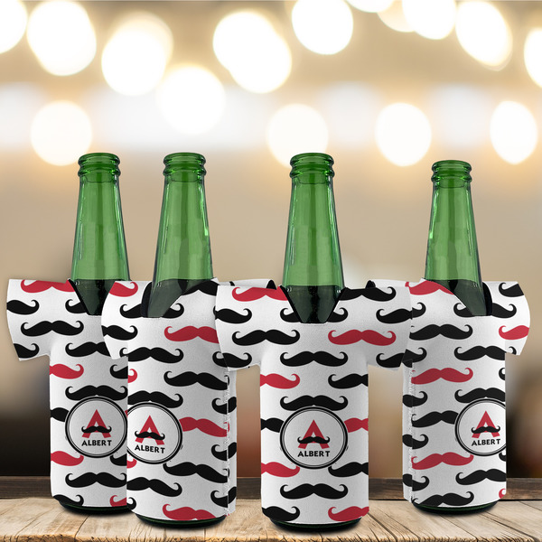 Mustache Print Jersey Bottle Cooler - Set of 4 - LIFESTYLE