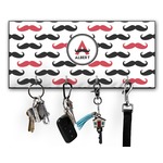 Mustache Print Key Hanger w/ 4 Hooks w/ Name and Initial