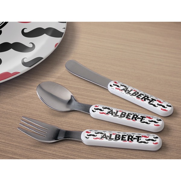Mustache Print Kids Flatware w/ Plate