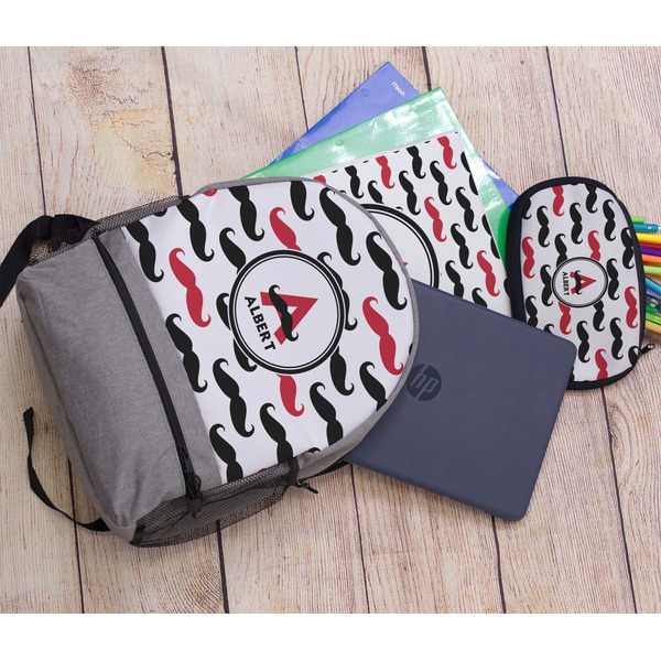 Mustache Print Large Backpack - Gray - With Stuff