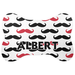 Mustache Print Bone Shaped Dog Food Mat (Personalized)