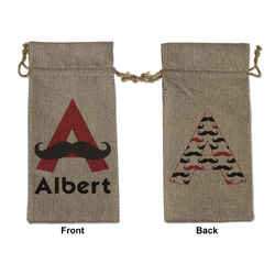 Mustache Print Large Burlap Gift Bag - Front & Back (Personalized)