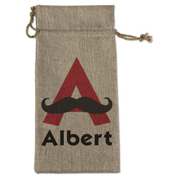 Mustache Print Large Burlap Gift Bag - Front (Personalized)