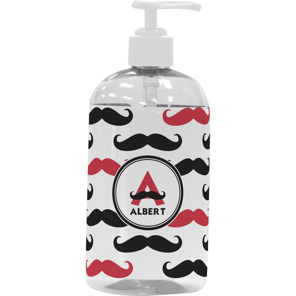 Custom Mustache Print Plastic Soap / Lotion Dispenser (16 oz - Large - White) (Personalized)