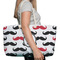 Mustache Print Large Rope Tote Bag - In Context View