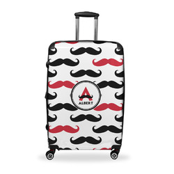 Mustache Print Suitcase - 28" Large - Checked w/ Name and Initial