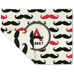 Mustache Print Double-Sided Linen Placemat - Single w/ Name and Initial