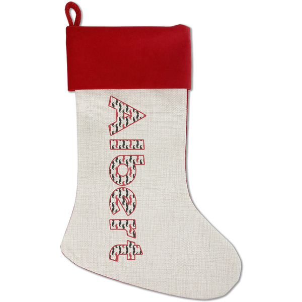 Custom Mustache Print Red Linen Stocking (Personalized)