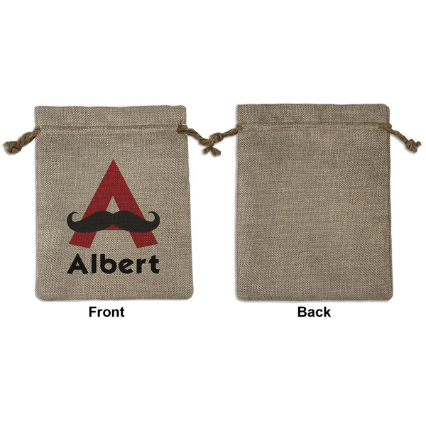 Mustache Print Medium Burlap Gift Bag - Front Approval