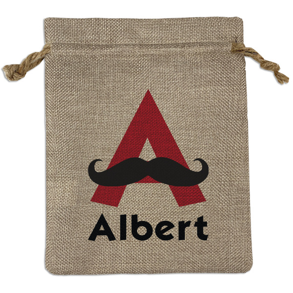 Custom Mustache Print Medium Burlap Gift Bag - Front (Personalized)