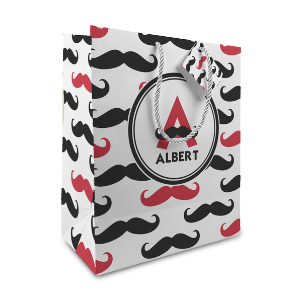 Custom Mustache Print Medium Gift Bag (Personalized)