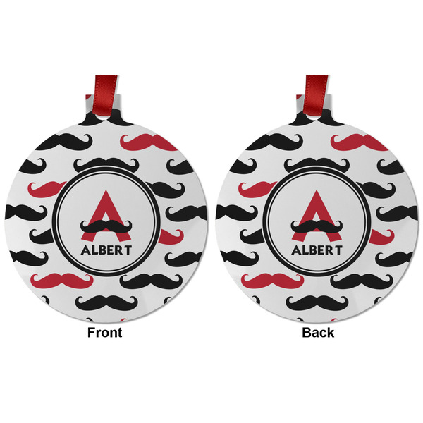 Mustache Print Metal Ball Ornament - Front and Back