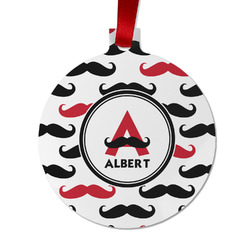 Mustache Print Metal Ball Ornament - Double Sided w/ Name and Initial