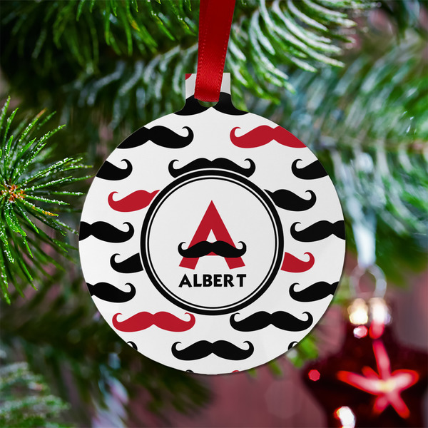 Mustache Print Metal Ball Ornament - Lifestyle