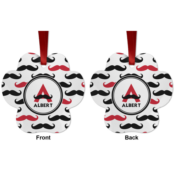 Mustache Print Metal Paw Ornament - Front and Back