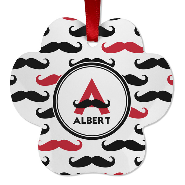 Custom Mustache Print Metal Paw Ornament - Double Sided w/ Name and Initial