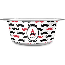 Mustache Print Stainless Steel Dog Bowl - Large (Personalized)