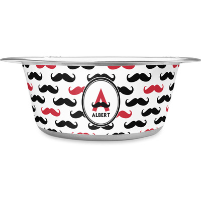 Mustache Print Stainless Steel Dog Bowl (Personalized)