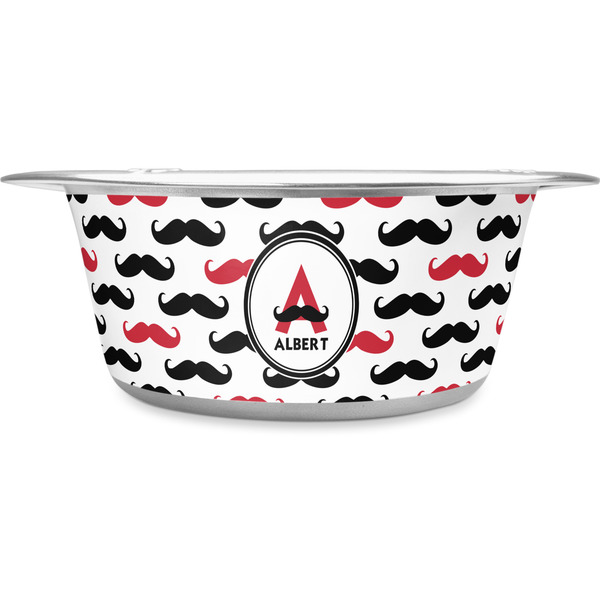 Custom Mustache Print Stainless Steel Dog Bowl - Large (Personalized)