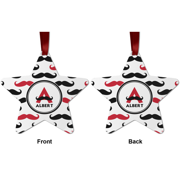 Mustache Print Metal Star Ornament - Front and Back