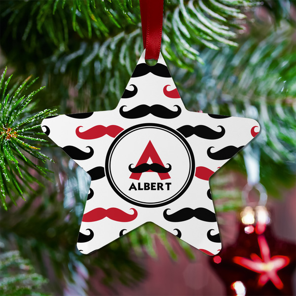 Mustache Print Metal Star Ornament - Lifestyle