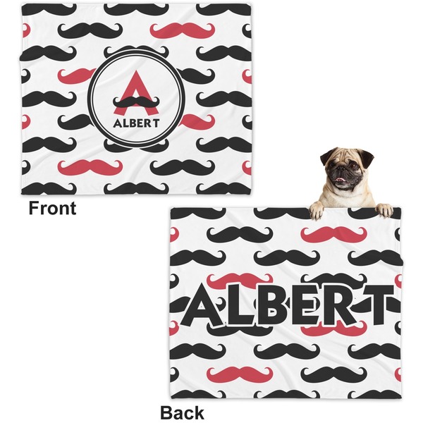 Mustache Print Microfleece Dog Blanket - Large- Front & Back