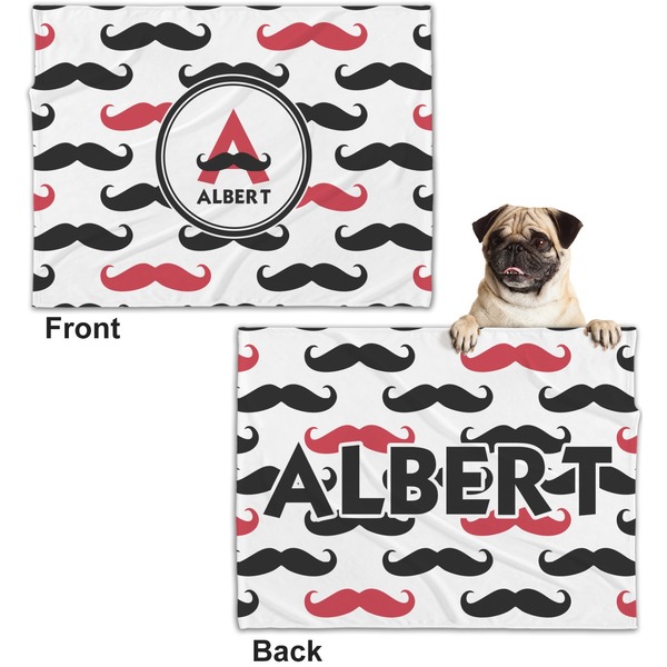 Mustache Print Microfleece Dog Blanket - Regular - Front & Back