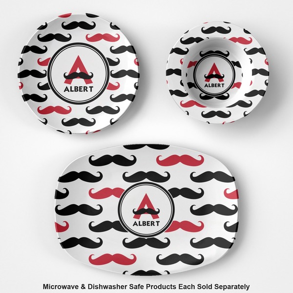 Mustache Print Microwave & Dishwasher Safe CP Plastic Dishware - Group