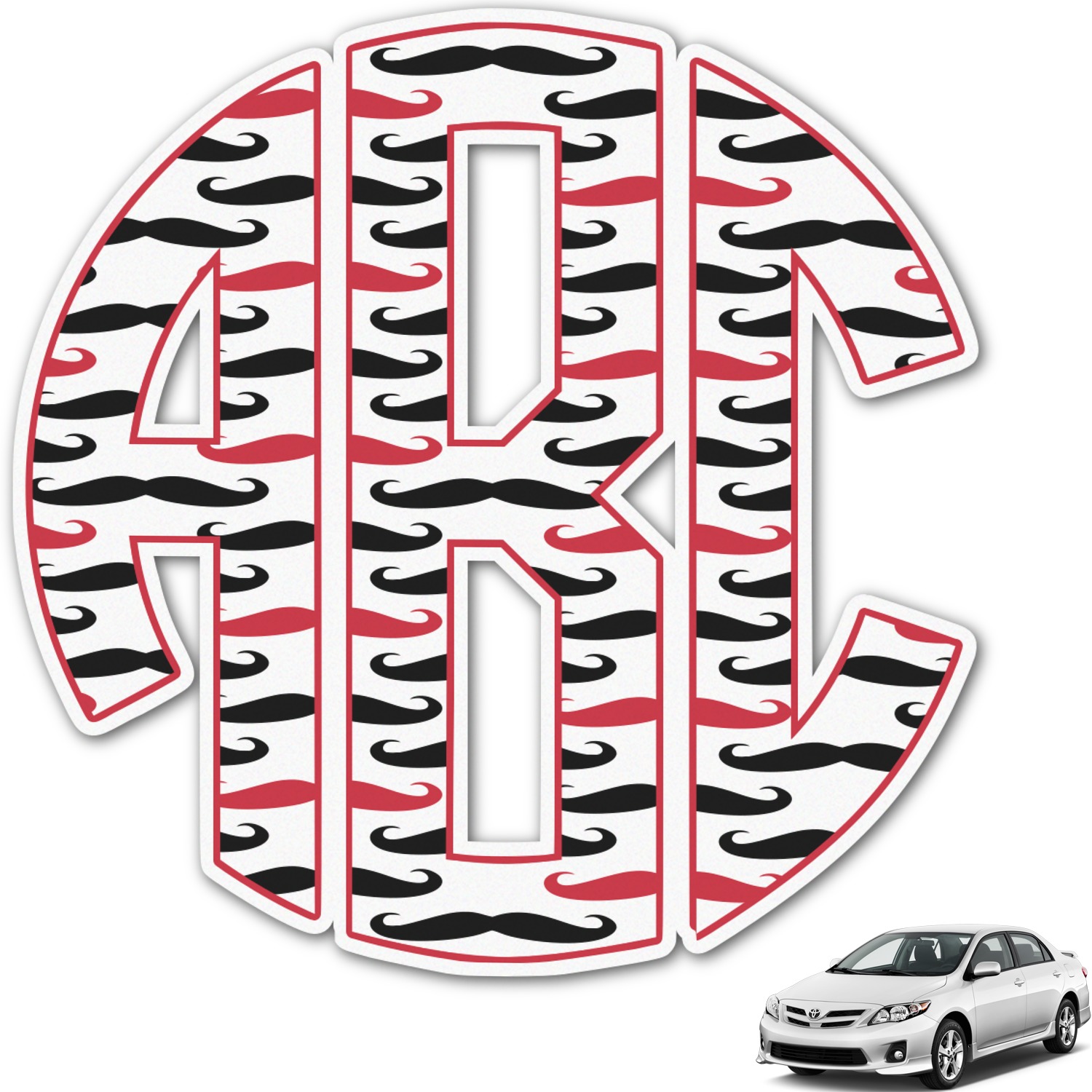 Mustache Print Monogram Car Decal (Personalized) YouCustomizeIt
