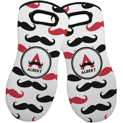 Mustache Print Neoprene Oven Mitts - Set of 2 w/ Name and Initial