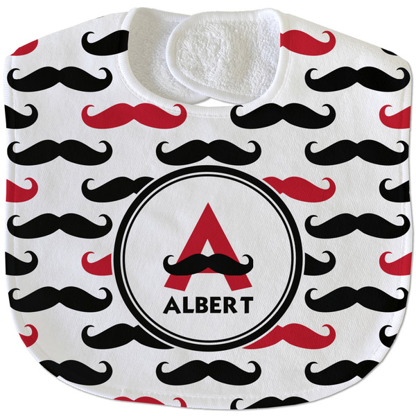 Custom Mustache Print Velour Baby Bib w/ Name and Initial