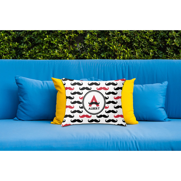 Mustache Print Outdoor Throw Pillow  - LIFESTYLE (Rectangular - 20x14)