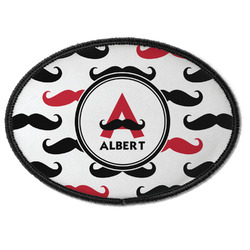 Mustache Print Iron On Oval Patch w/ Name and Initial