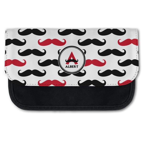 Custom Mustache Print Canvas Pencil Case w/ Name and Initial