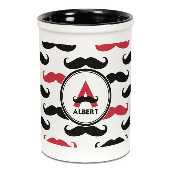 Mustache Print Pencil Holder - Black
