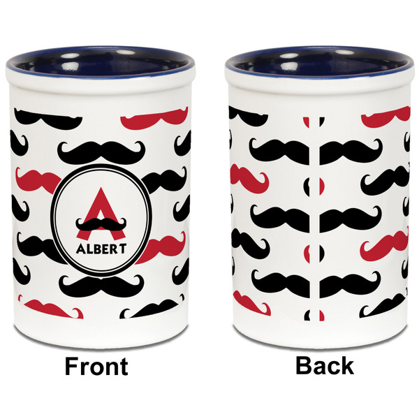 Mustache Print Pencil Holder - Blue - approval